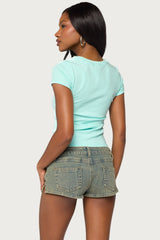 Suda Iridescent Button Cutout T Shirt