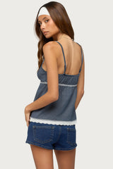 Eyelet & Striped Babydoll Tank Top