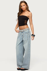 Oaklee Studded Low Rise Baggy Jeans
