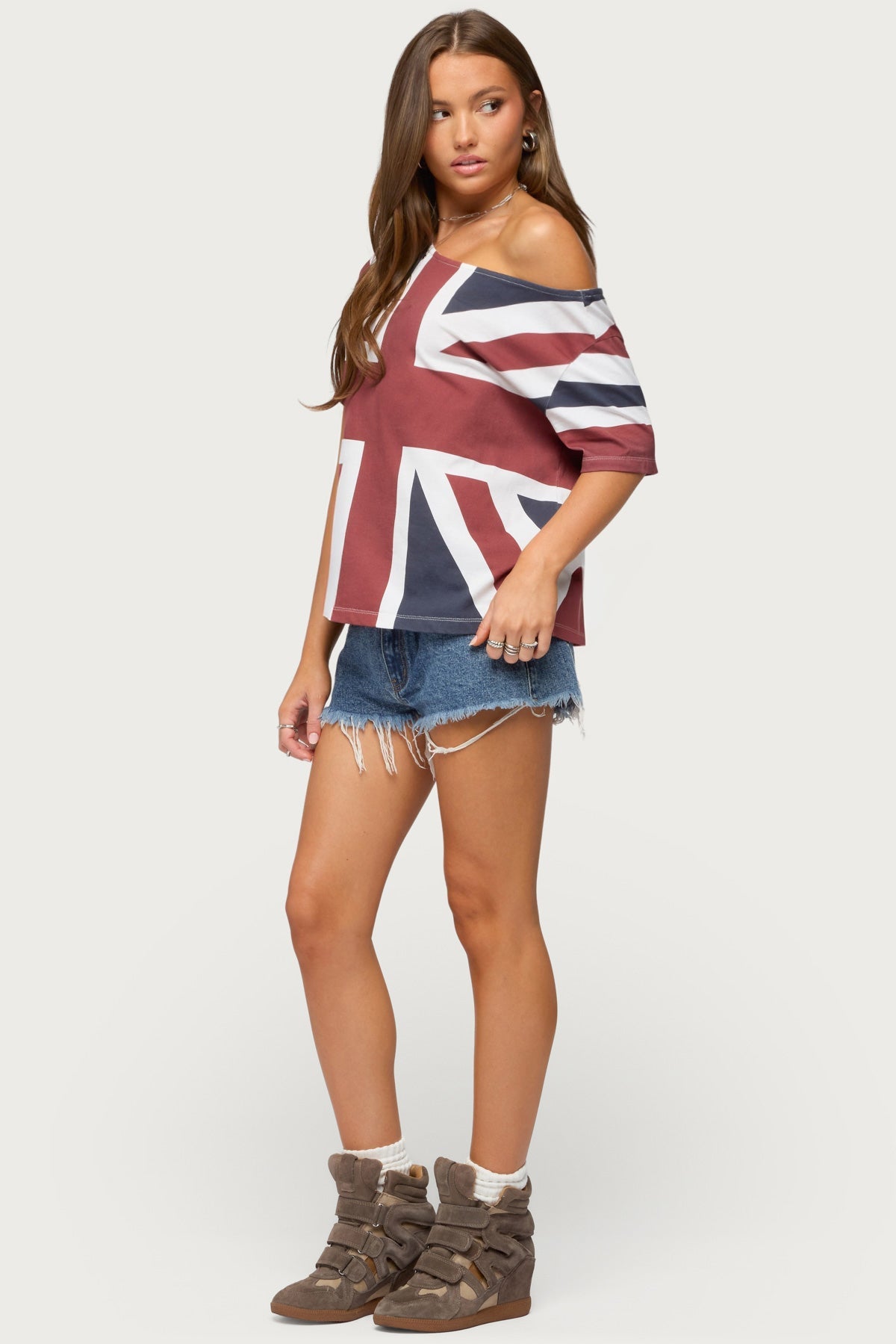 Union Jack Off Shoulder T Shirt