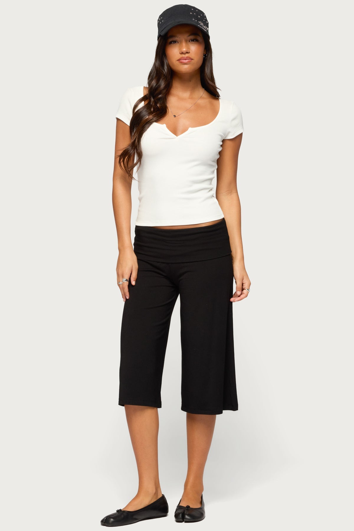 Shirly Wide Leg Foldover Capri Trousers