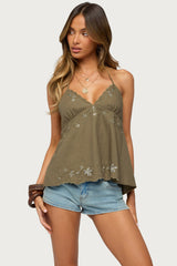 Nadine Embroidered Linen Look Top