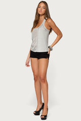 Jali Sequin Panel Studded Tank Top