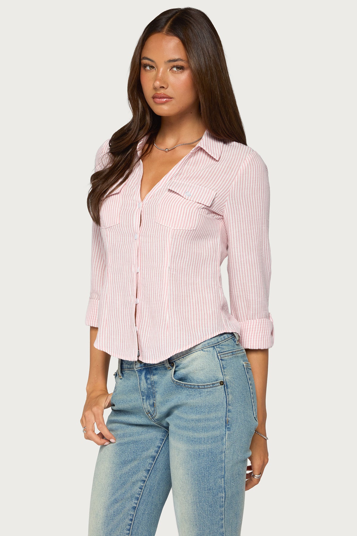Phobe Striped Button Up Top