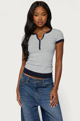 Regin Striped Ribbed Henley Top