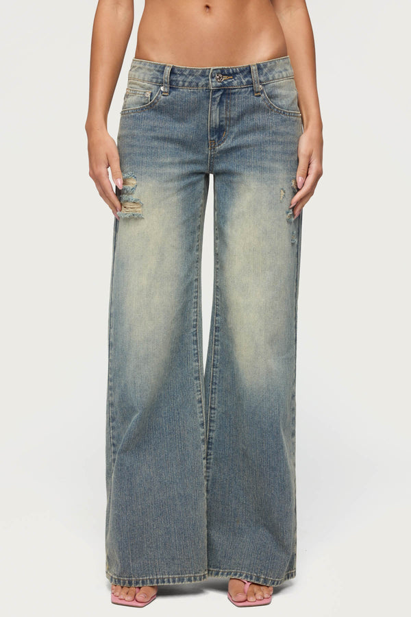 Noor Distressed Low Rise Baggy Jeans