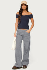 Daja Striped Low Rise Baggy Jeans