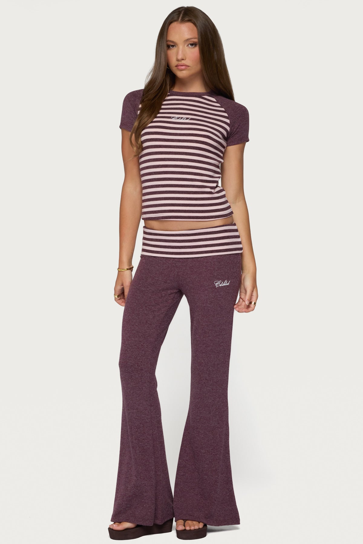 Stay Edikted Stripey Foldover Trousers