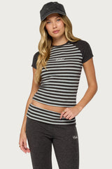 Stay Edikted Stripey Raglan T Shirt
