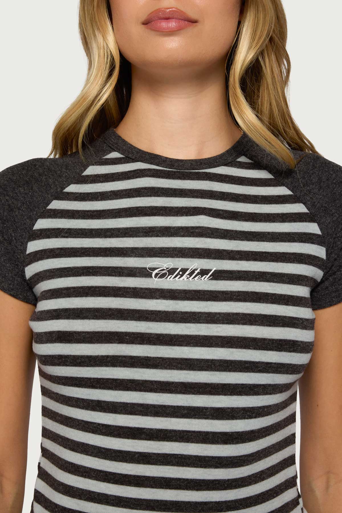 Stay Edikted Stripey Raglan T Shirt