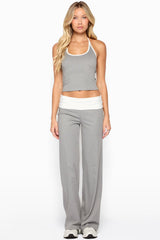Dayna Contrast Foldover Straight Leg Trousers