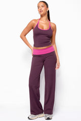 Dayna Contrast Foldover Straight Leg Trousers