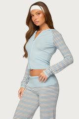 Jadie Stripey Knit Zip Up Hoodie