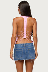 Satin Effect Backless Bead Chain Top