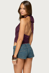 Dixi Buckle Draped Plunge Neck Top