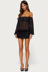Jorie Sheer Mesh Off Shoulder Bubble Dress