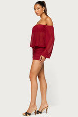 Jorie Sheer Mesh Off Shoulder Bubble Dress