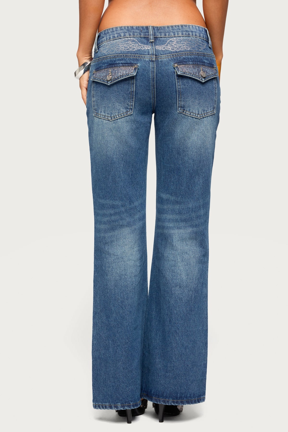 Raiva Rhinestone Low Rise Flared Jeans