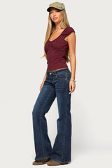 Mazzy Ruched Button Up Top