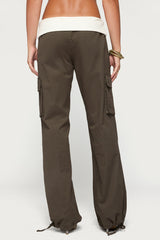 Jolee Contrast Ribbed Foldover Cargo Trousers