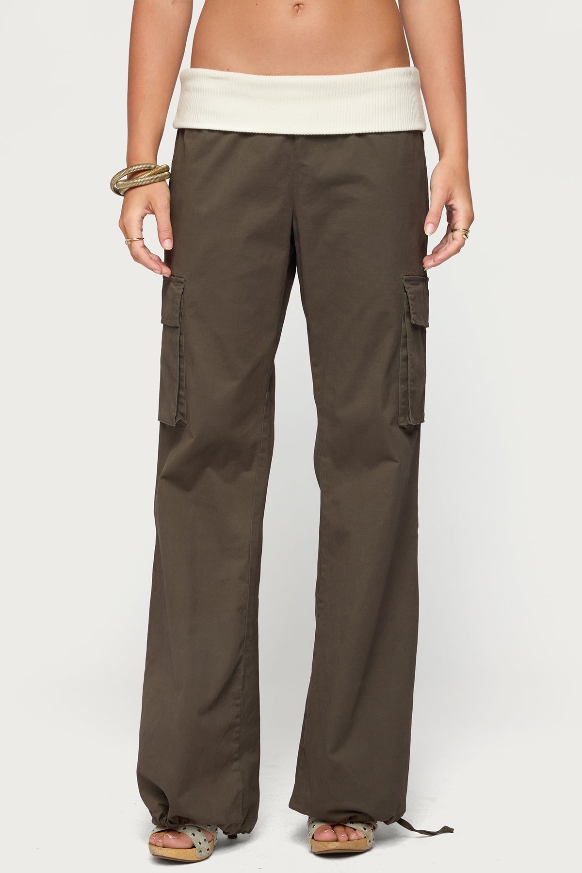 Jolee Contrast Ribbed Foldover Cargo Trousers