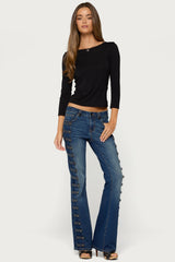 Bailie Lace Back Three-Quarter Sleeve Top