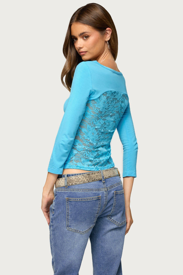 Bailie Lace Back Three-Quarter Sleeve Top view 1