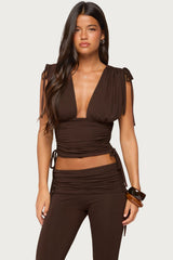 Bardi Drawstring Ruched Flutter Top
