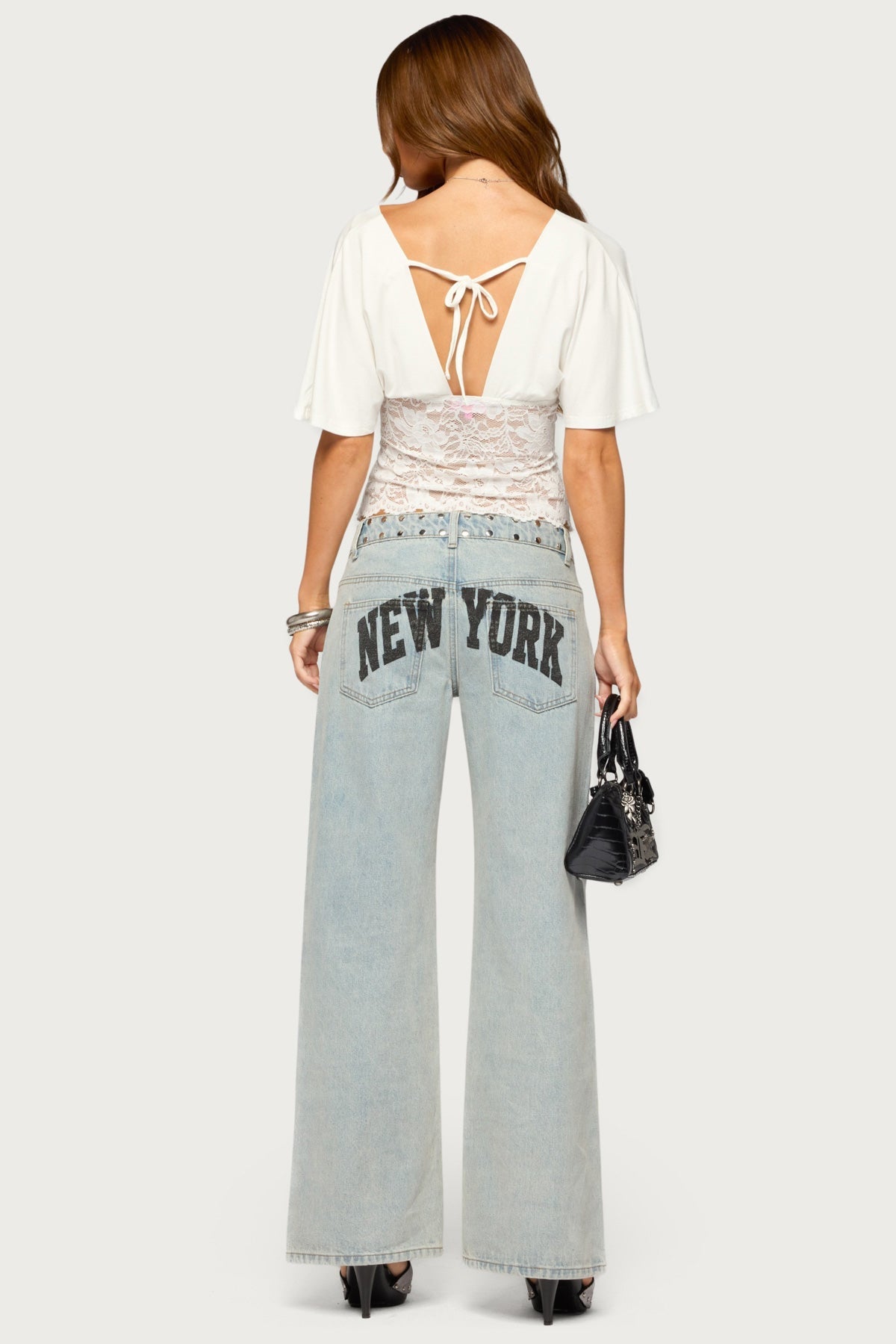 NYC Studded Low Rise Baggy Jeans