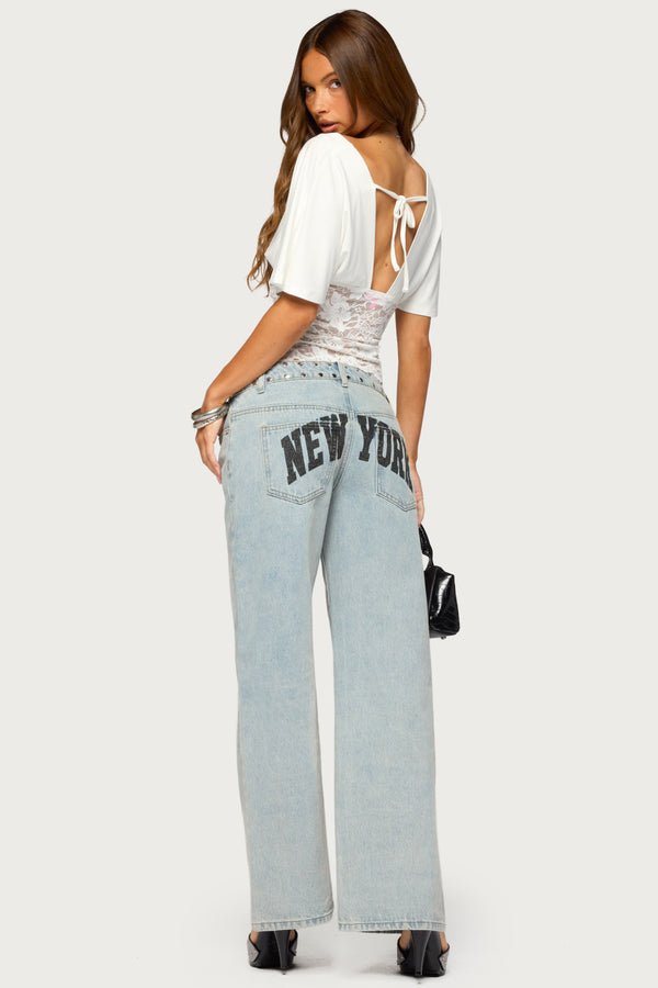 NYC Studded Low Rise Baggy Jeans view 2