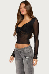 Sarla Beaded Sheer Mesh Tie Top