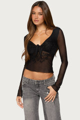 Sarla Beaded Sheer Mesh Tie Top