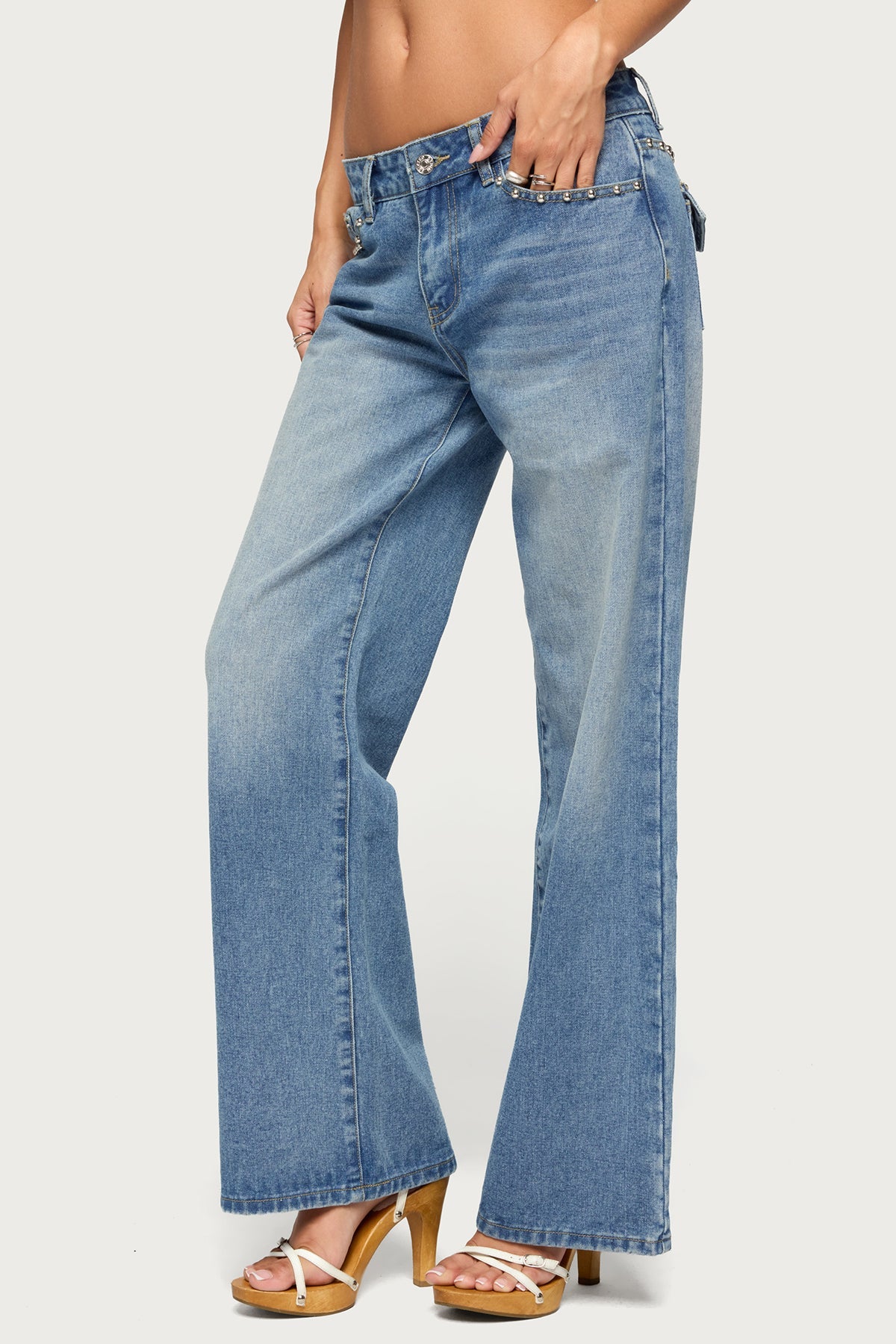 Haela Studded Angel Low Rise Baggy Jeans