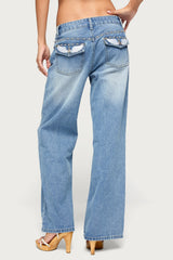 Haela Studded Angel Low Rise Baggy Jeans