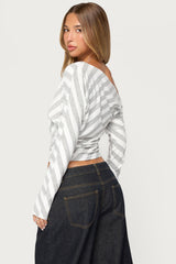 Gaira Striped Off Shoulder Long Sleeve Top