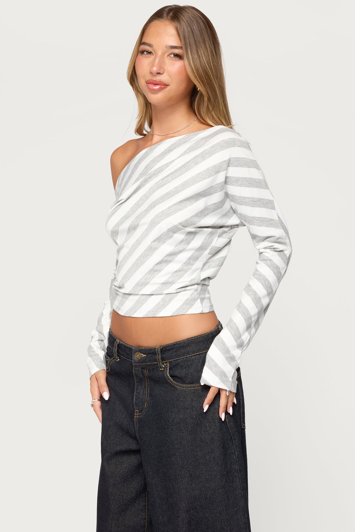 Gaira Striped Off Shoulder Long Sleeve Top