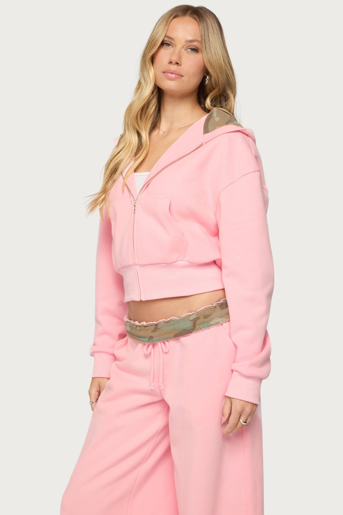 Camo Cool Contrast Zip Up Hoodie