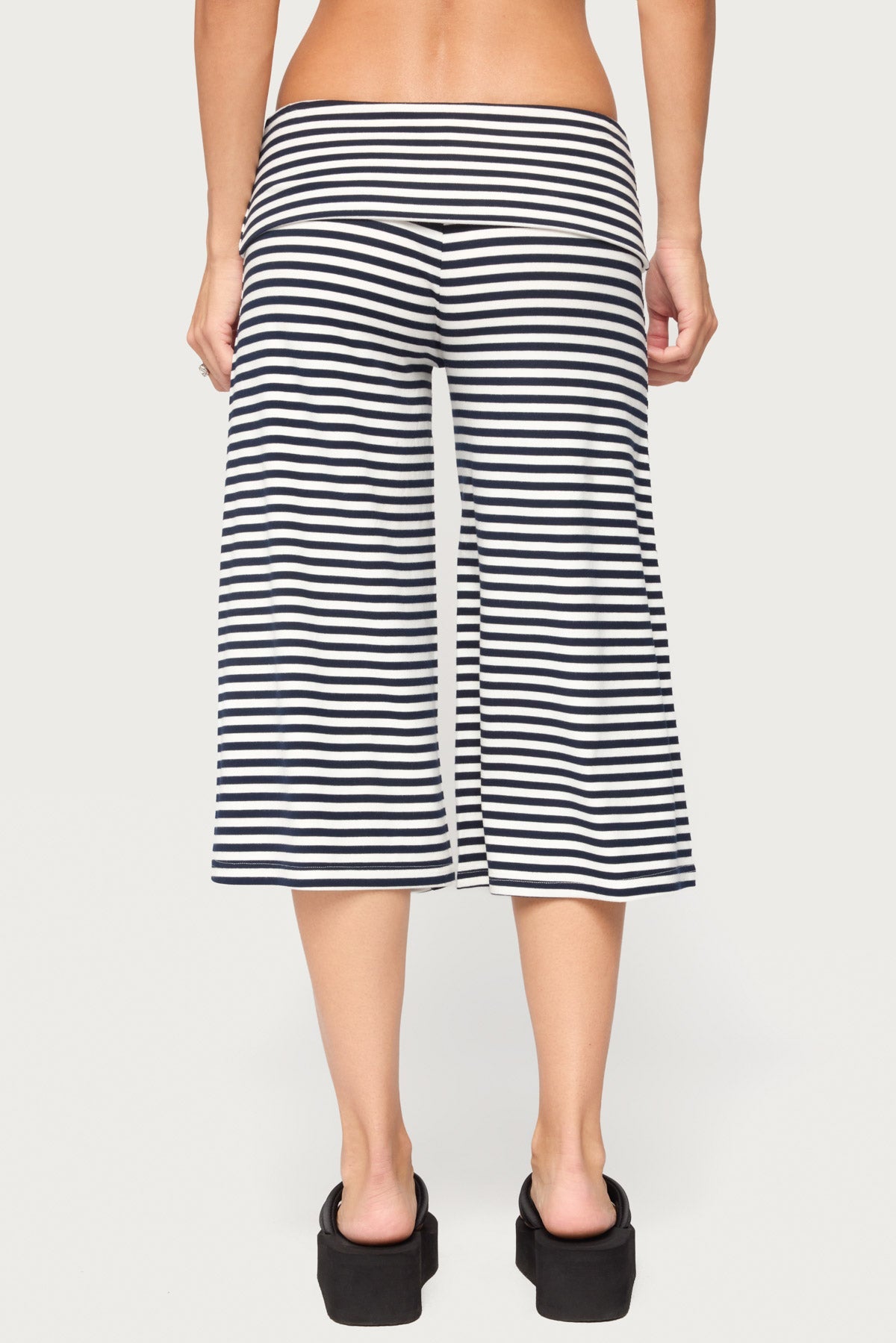 Kelia Striped Foldover Bermuda Shorts