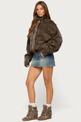 Chaya High Neck Faux Suede Jacket