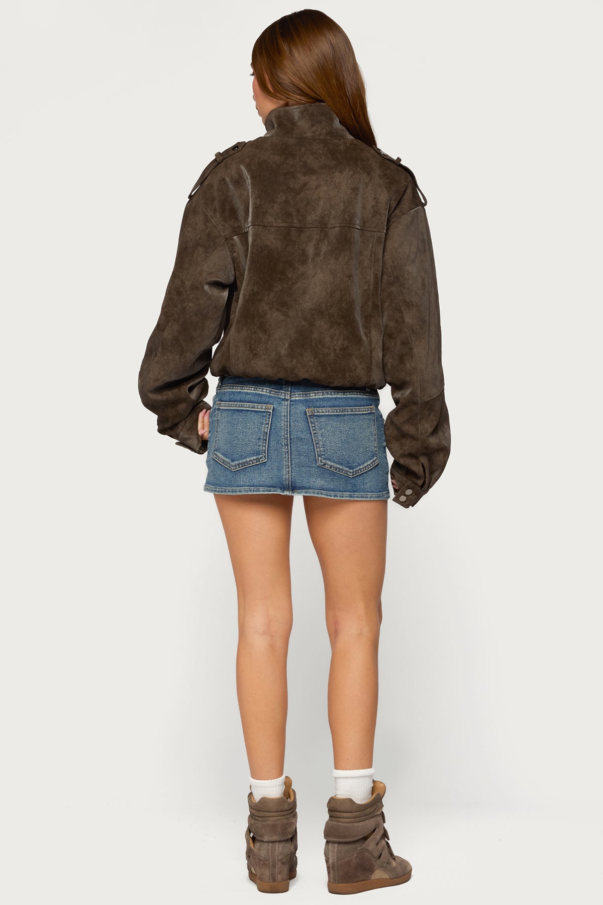 Chaya High Neck Faux Suede Jacket