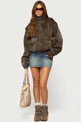 Chaya High Neck Faux Suede Jacket
