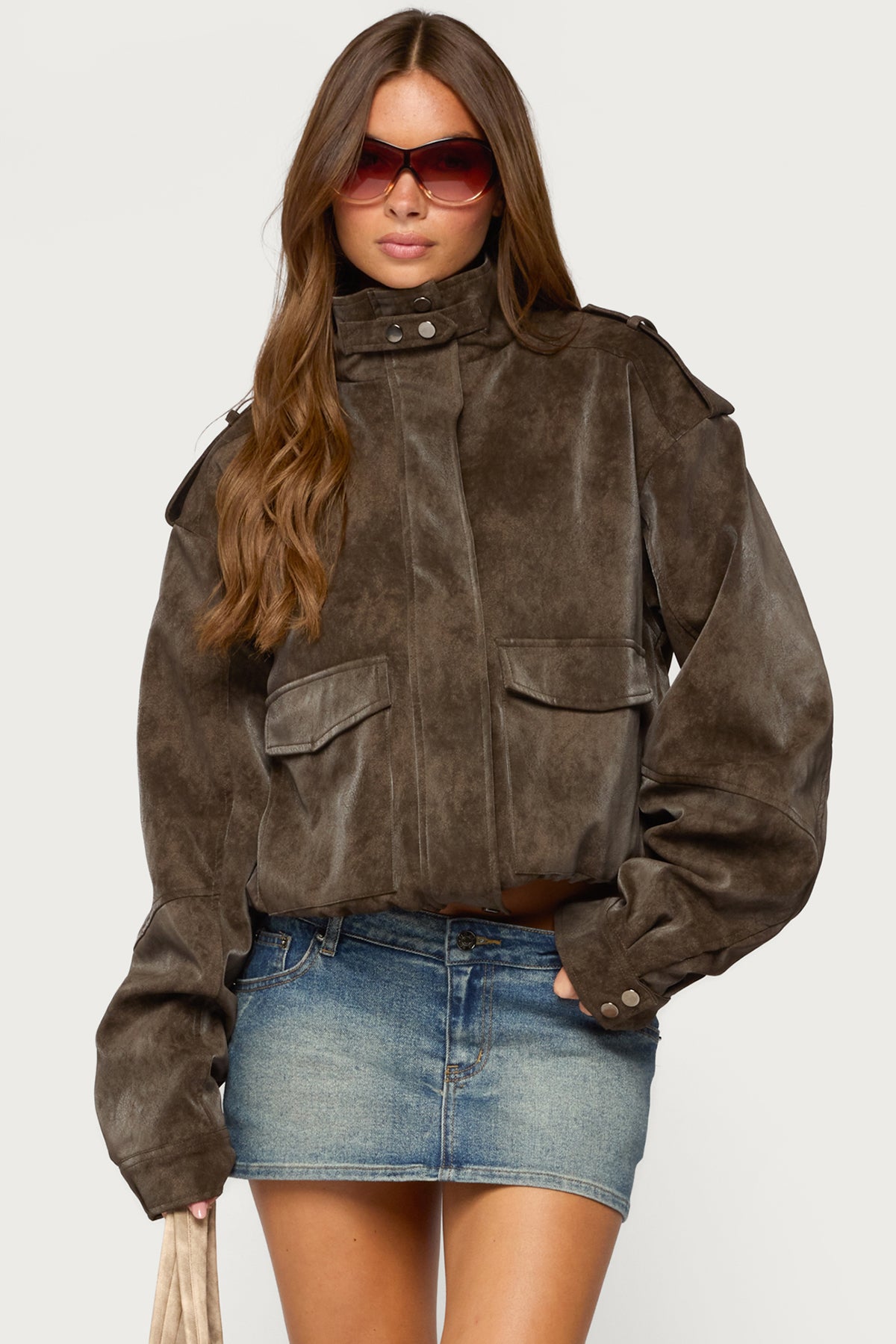 Chaya High Neck Faux Suede Jacket