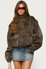 Chaya High Neck Faux Suede Jacket