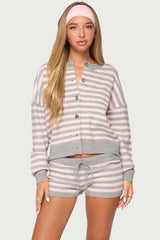 Abra Striped Knit Button Up Cardigan