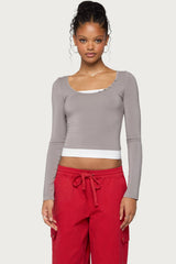 Maira Long Sleeve Constrast Layered Top