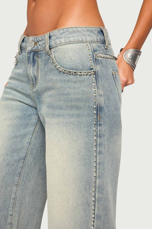 Teala Studded Low Rise Baggy Jeans