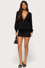 Sama Long Sleeve V Neck Mini Dresss