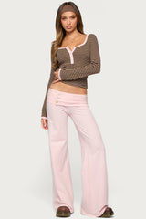 Omara Striped Contrast Henley Top