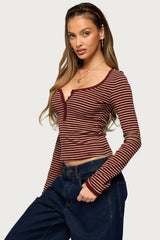 Omara Striped Contrast Henley Top