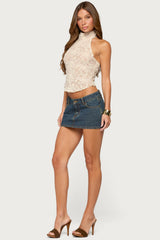 Ziara Floral Sheer Mesh Halter Top